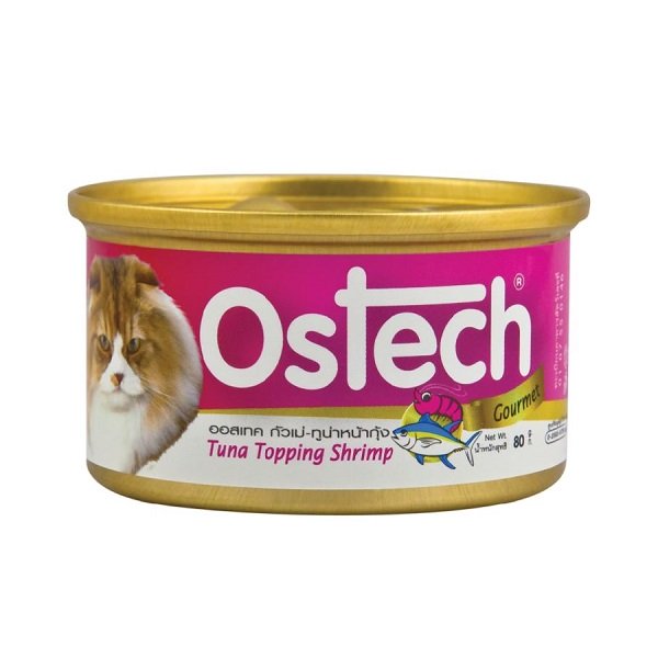 Thức Ăn Ướt Cho Mèo Vị Cá Ngừ Topping Thịt Tôm Ostech 80G