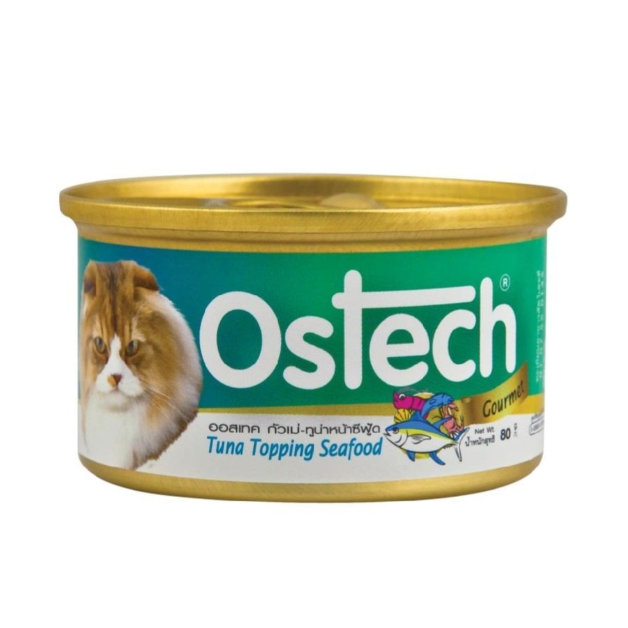 Thức Ăn Ướt Cho Mèo Vị Cá Ngừ Topping Hải Sản Ostech 80G