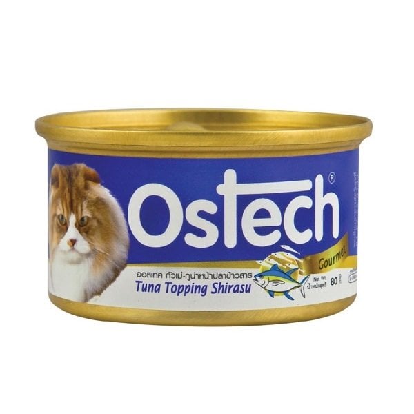 Thức Ăn Ướt Cho Mèo Vị Cá Ngừ Topping Cá Cơm Ostech 80G