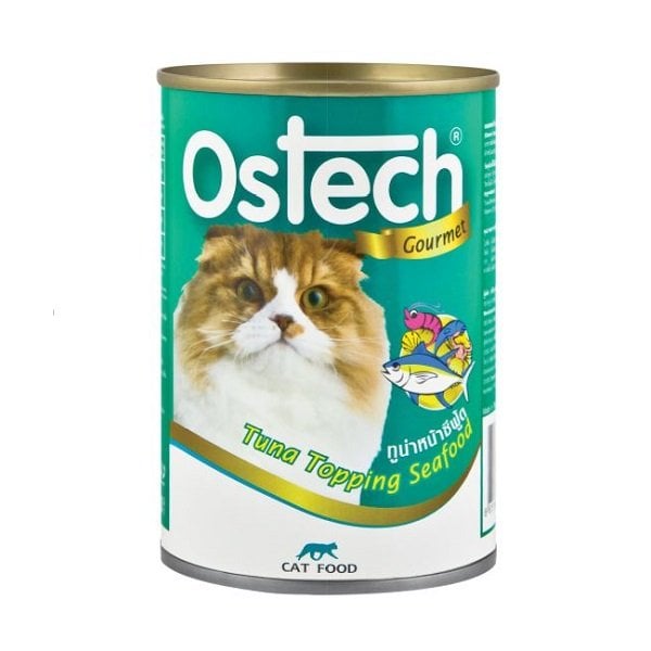 Thức Ăn Ướt Cho Mèo Vị Cá Ngừ Topping Hải Sản Ostech 400G