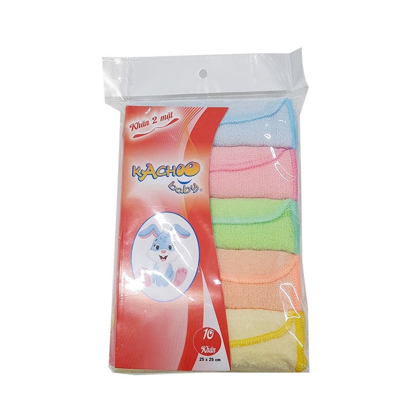 Khăn 2 Mặt Kachoo Baby 10 Cái 25X25Cm - Giao Màu Ngẫu Nhiên