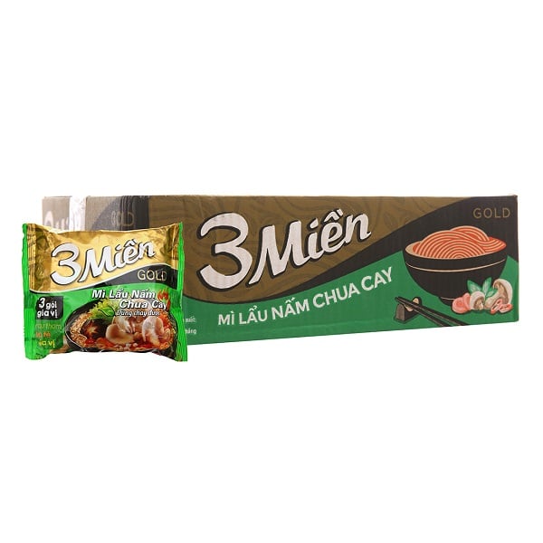Thùng 30 Mì 3 Miền Gold Lẩu Nấm Chua Cay 75G