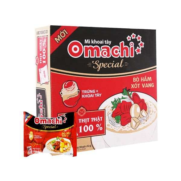 Thùng 30 Mì Omachi Special Bò Hầm Xốt Vang 92G