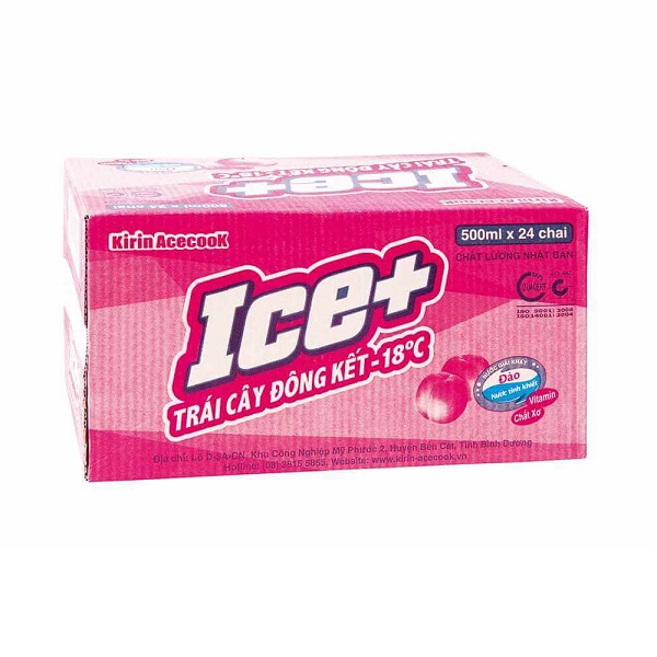 Thùng 24 Nước Giải Khát Ice+ Đào 490Ml