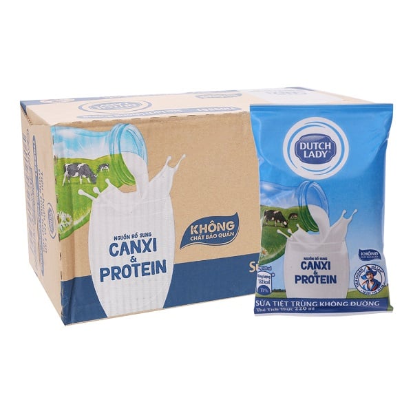 Thùng 48 Sữa Cô Gái Hà Lan Không Đường Bịch 220Ml