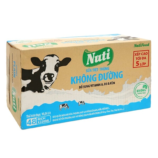 Thùng 48 Sữa Nutifood Không Đường Bịch 220Ml