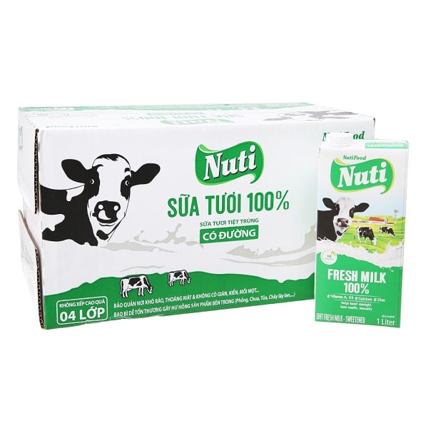 Thùng 12 Sữa Nuti 100% Có Đường 1L