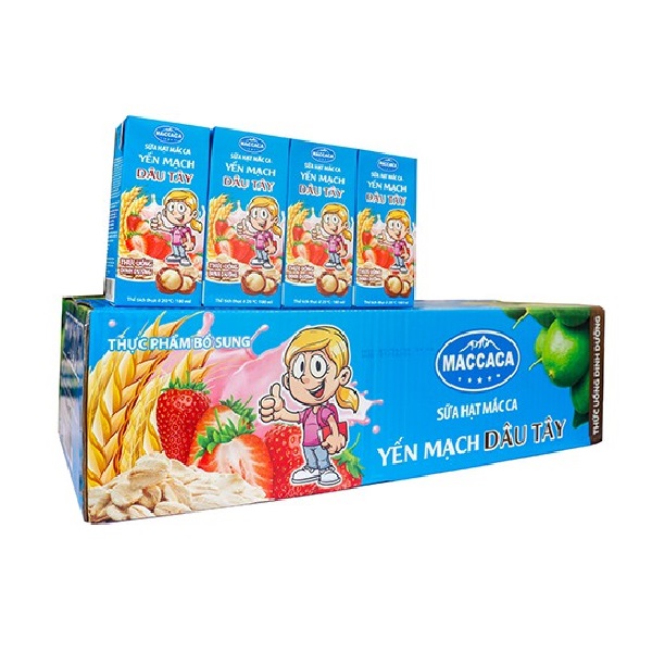 Thùng Sữa Hạt Mắc Ca Yến Mạch Dâu Tây 180Ml*4