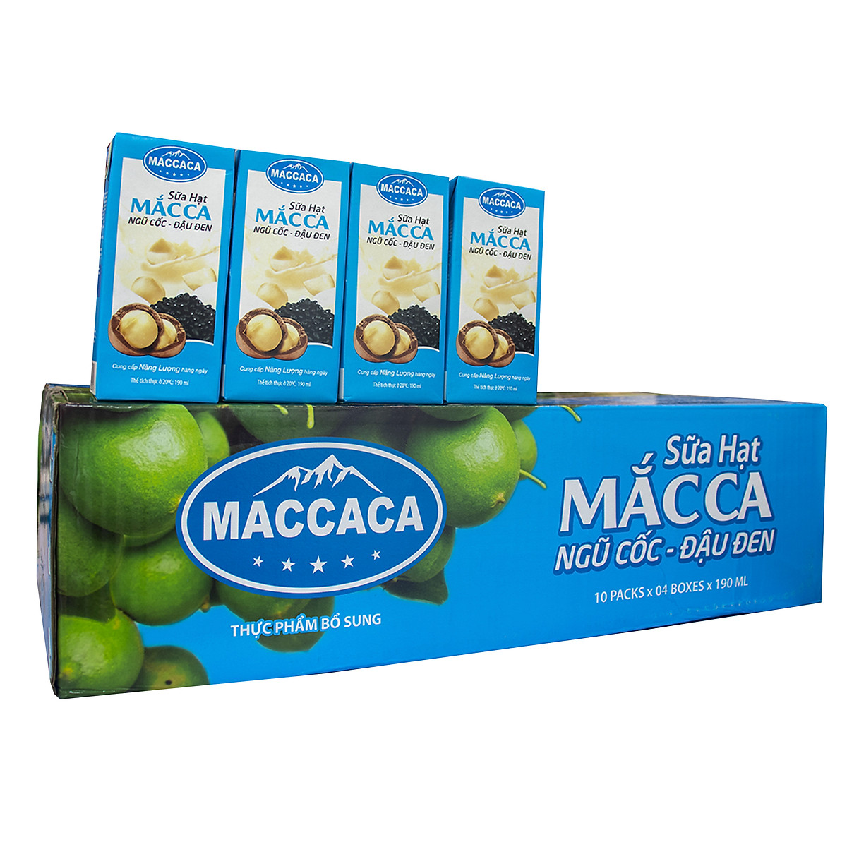 Thùng Sữa Hạt Mắc Ca Ngũ Cốc Đậu Đen 190Ml*4