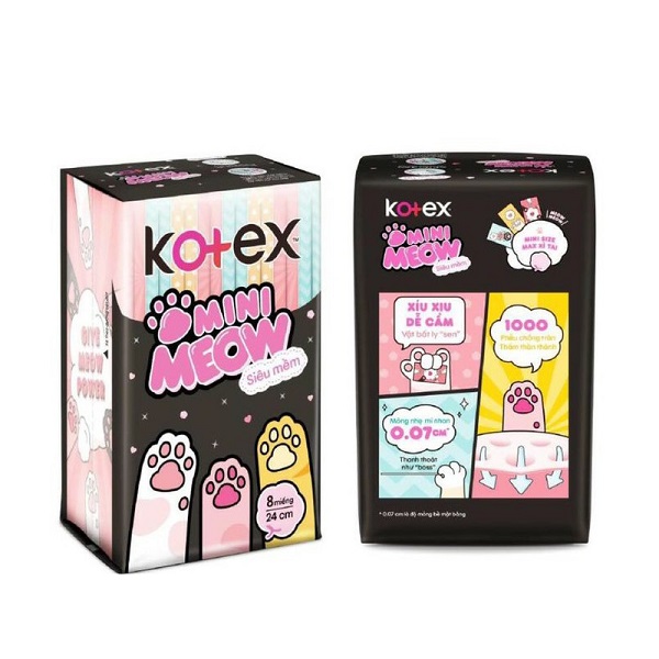 Băng Vệ Sinh Kotex Mini Meow Siêu Mềm Siêu Mỏng Cánh 24Cm 8 Miếng