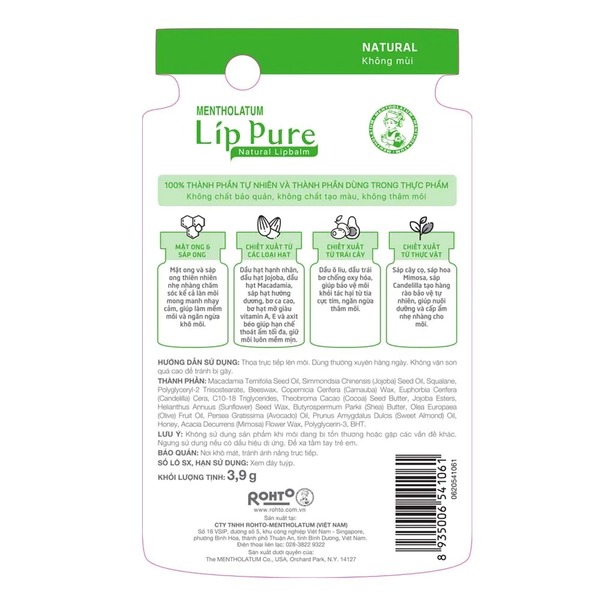 Hình ảnh Son Dưỡng Môi Không Mùi Mentholatum Lip Pure Natural 3,9g Hình ảnh Son Dưỡng Môi Không Mùi Mentholatum Lip Pure Natural 3,9g