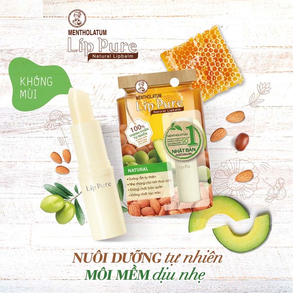 Hình ảnh Son Dưỡng Môi Không Mùi Mentholatum Lip Pure Natural 3,9g Hình ảnh Son Dưỡng Môi Không Mùi Mentholatum Lip Pure Natural 3,9g