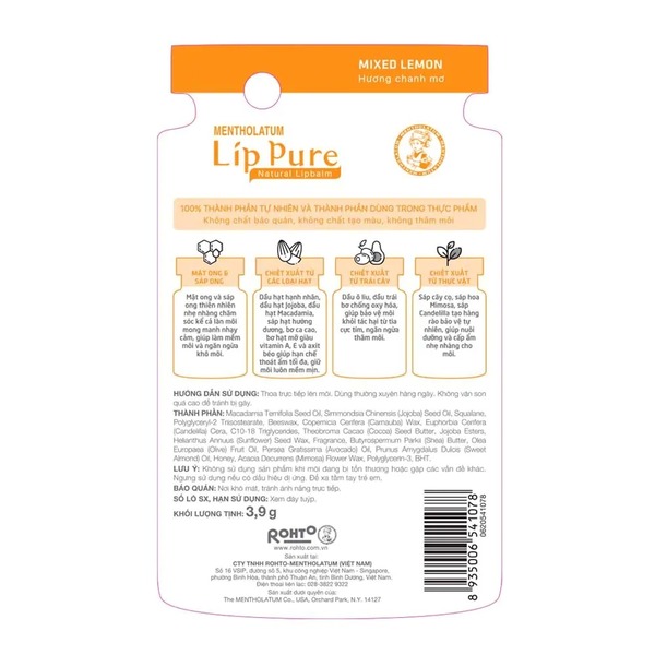 Hình ảnh Son Dưỡng Môi Hương Chanh Mentholatum Lip Pure Mixed Lemon 3,9g Hình ảnh Son Dưỡng Môi Hương Chanh Mentholatum Lip Pure Mixed Lemon 3,9g