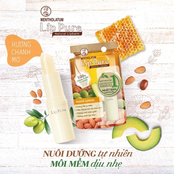 Hình ảnh Son Dưỡng Môi Hương Chanh Mentholatum Lip Pure Mixed Lemon 3,9g Hình ảnh Son Dưỡng Môi Hương Chanh Mentholatum Lip Pure Mixed Lemon 3,9g