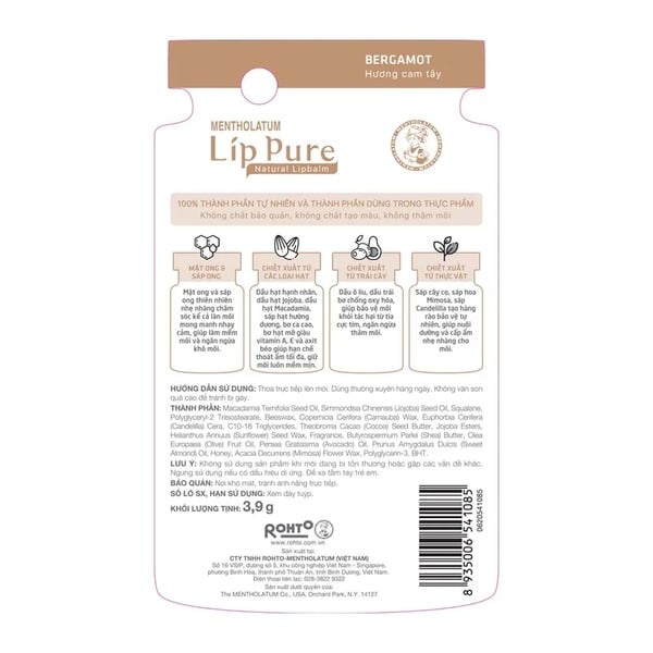 Hình ảnh Son Dưỡng Môi Hương Cam Mentholatum Lip Pure Bergamot 3,9g Hình ảnh Son Dưỡng Môi Hương Cam Mentholatum Lip Pure Bergamot 3,9g