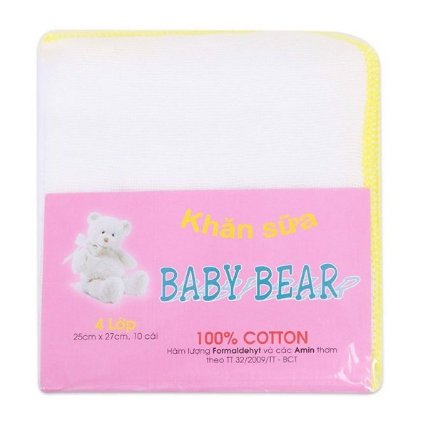 Khăn Sữa 25 X 27Cm 4 Lớp Baby Bear 10 Cái - Giao Màu Ngẫu Nhiên