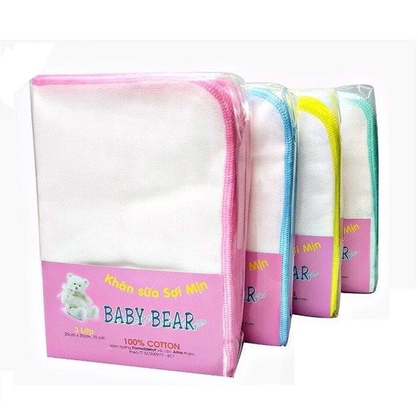 Khăn Sữa Cuốn Biên 25 X 25Cm 3 Lớp Baby Bear 10 Cái - Giao Màu Ngẫu Nhiên
