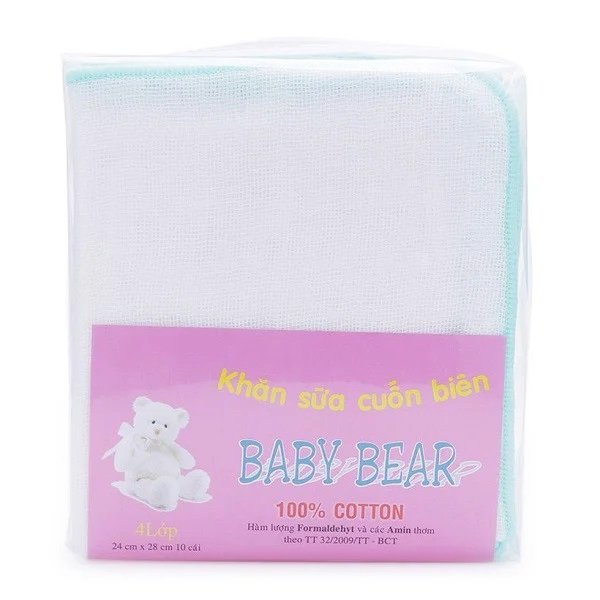 Khăn Sữa Cuốn Biên 24 X 28Cm 4 Lớp Baby Bear 10 Cái - Giao Màu Ngẫu Nhiên