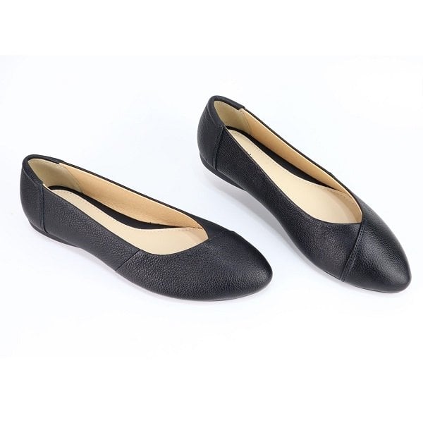 Giày Búp Bê Mũi Nhọn Da Thật Cillie Màu Đen 1122 (Store 5703)