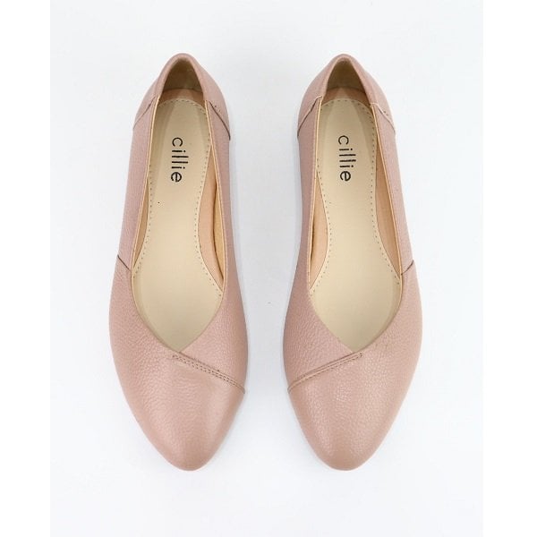Giày Búp Bê Mũi Nhọn Da Thật Cillie Màu Nude 1122 (Store 5703)