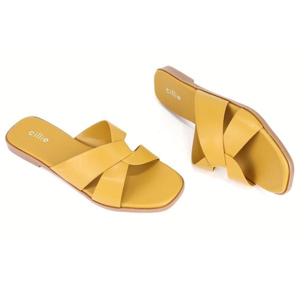 Dép Thời Trang Đế Bệt Quai Chéo Cillie Màu Vàng 1059 (Store 5703)