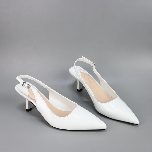 Giày Cao Gót Nữ Mũi Nhọn Hở Hậu Cao 7Cm Cillie Màu Trắng 1201 (Store 5703)