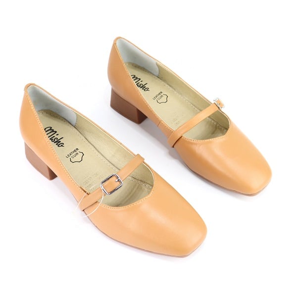 Giày Búp Bê Da Thật 3Cm Mũi Vuông Misho Cillie Màu Bò 1158 (Store 5703)