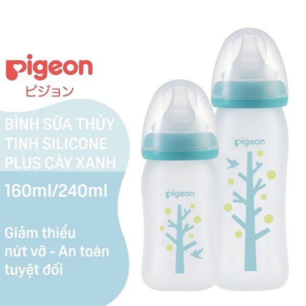 Bình Sữa Thủy Tinh Silicone Pigeon 240ml - Cây Xanh