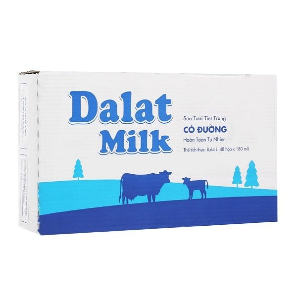 Thùng 48 Sữa Tiệt Trùng Dalatmilk Có Đường 180Ml