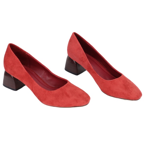 Giày Cao Gót Nữ Da Lộn Mũi Vuông Cao 5Cm Cillie Màu Đỏ 1219 (Store 5703)