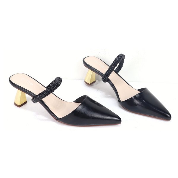 Guốc Mũi Nhọn Quai Thun 6Cm Cillie Màu Đen 1226 - Den (Store 5703)