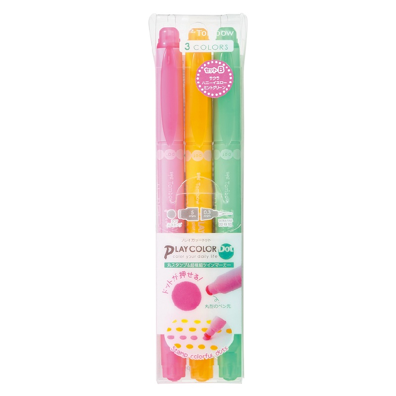 Bộ Bút Lông 2 Đầu 3 Cái/Bộ Pink Yellow Green Mint