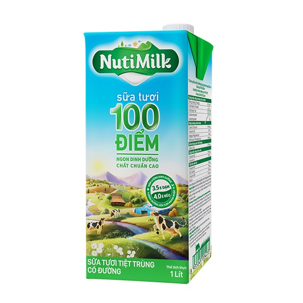 Sữa Tiệt Trùng Nutimilk 100 Điểm Có Đường 1L
