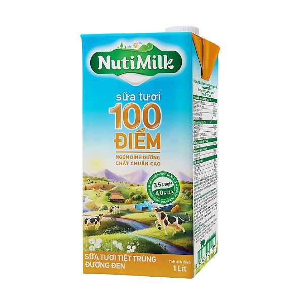 Sữa Tiệt Trùng Nutimilk 100 Điểm Đường Đen 1L