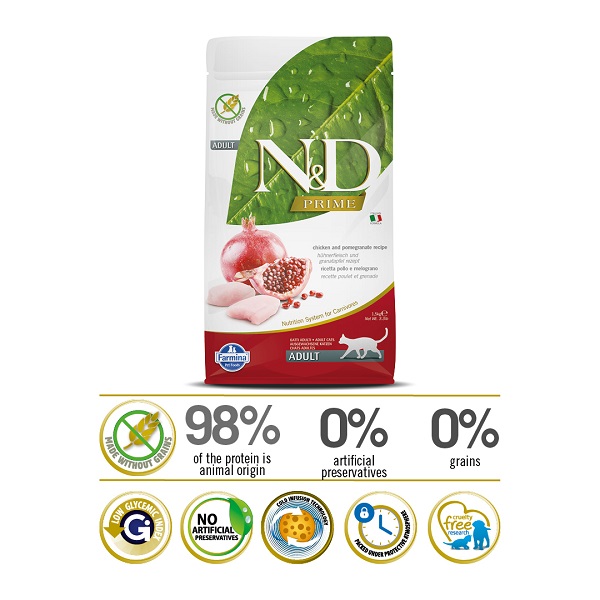 Thức Ăn Hạt Cho Mèo Adult Chicken & Pomegranate Farmina N&D Prime 300G