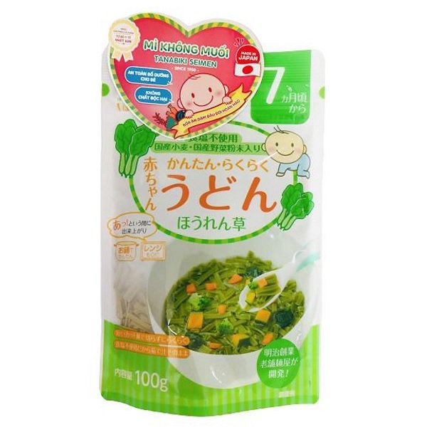 Mì Udon Cải Bó Xôi Không Muối Tanabiki 100G 7M+