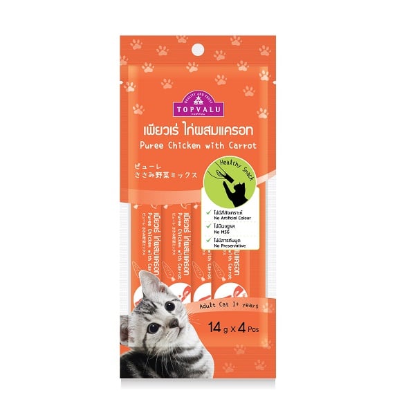 Thức Ăn Dạng Thanh Cho Mèo Vị Gà Và Cà Rốt Aeon Topvalu 14G*4 Gói