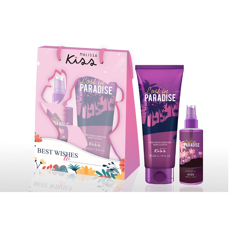Combo Sữa Dưỡng Thể + Xịt Thơm Nước Hoa M.kiss Lostin Paradise 226G