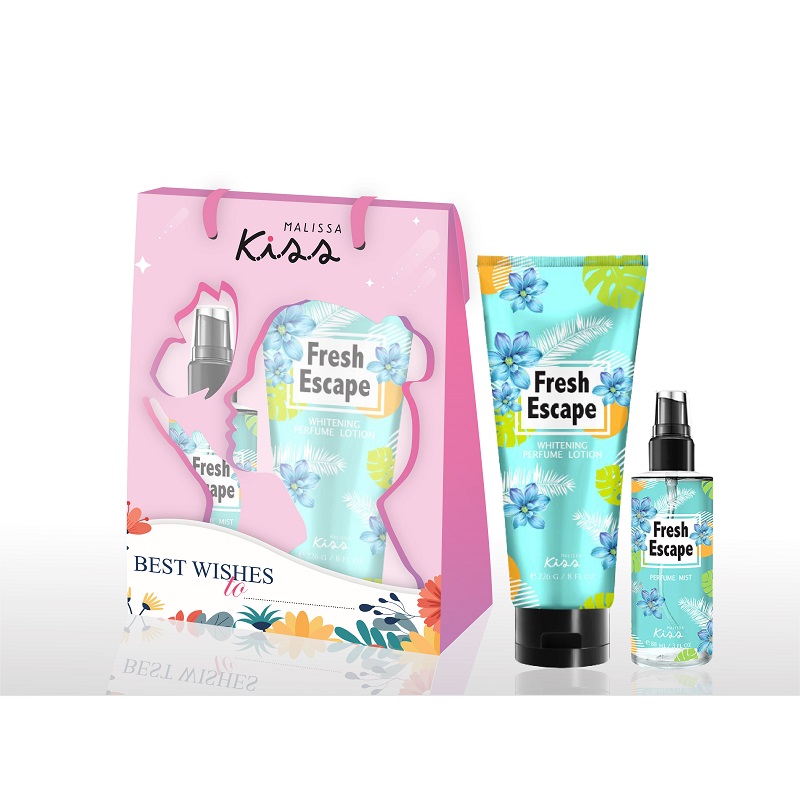 Combo Sữa Dưỡng Thể + Xịt Thơm Nước Hoa M.kiss Fresh Escape 226G
