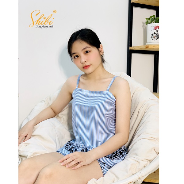 Bộ Mặc Nhà Hai Dây Màu Sọc Xanh Shibi Sbb004Ae (Store 5703)