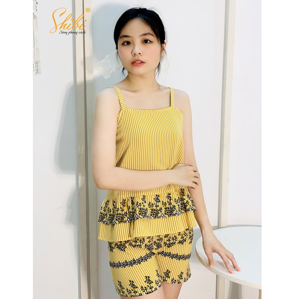 Bộ Mặc Nhà Hai Dây Màu Sọc Vàng Shibi Sbb004Ae (Store 5703)