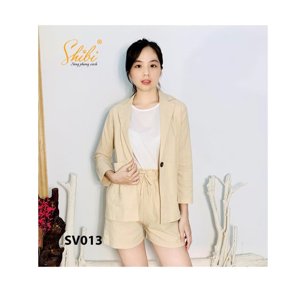 Set Áo Blazer Quần Ngắn Màu Kem Shibi Set013 (Store 5703)