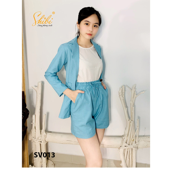 Set Áo Blazer Quần Ngắn Màu Xanh Shibi Set013 (Store 5703)
