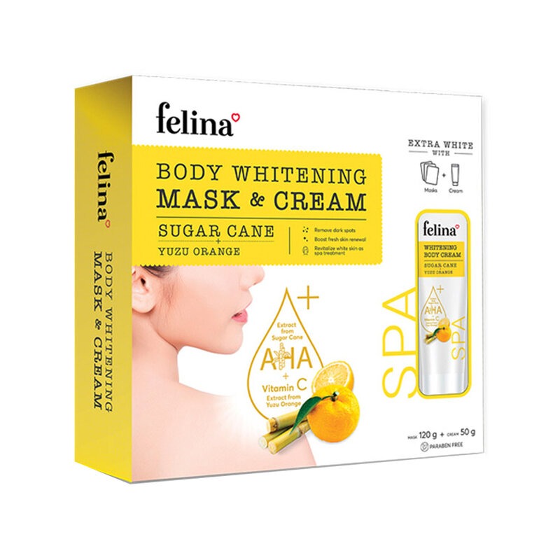 Combo Mặt Nạ Ủ Trắng Chiết Xuất Cam Yuzu Felina Body Whitening Mask Sugar Cane & Yuzu Orange 120G + Kem Ủ Trắng Chiết Xuất Cam Yuzu Felina Body Whitening Cream Sugar Cane & Yuzu Orange 50G