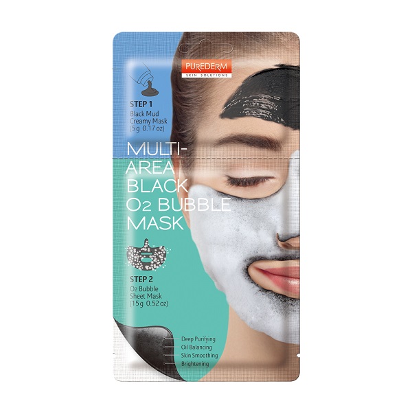 Mặt Nạ 2 Chức Năng Bùn Đen Purederm Multi - Area Black O2 Bubble Mask 5G & Oxy 15G