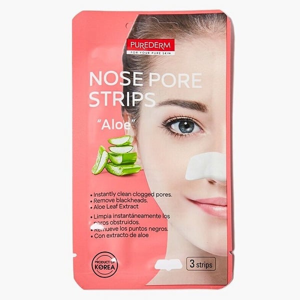 Mặt Nạ Lột Mụn Cám Mũi Nha Đam 3 Miếng Purederm Nose Pore Strips Aloe