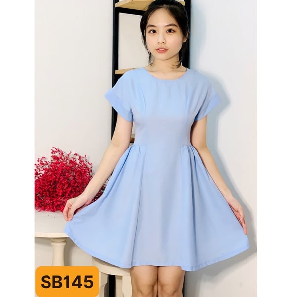 Đầm Nhún Eo Shibi Màu Xanh Sb145Ae (Store 5703)