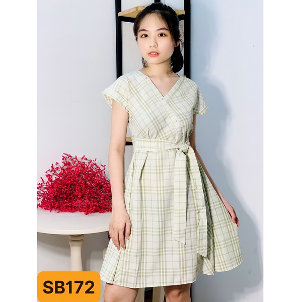 Đầm Thắt Nơ Eo Shibi Màu Xanh Sb172Ae (Store 5703)