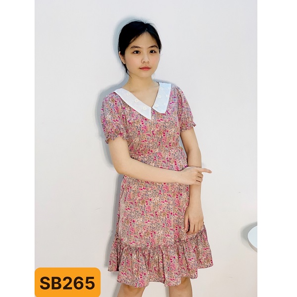 Đầm Phối Lá Cổ V Shibi Màu Đỏ Tím Sb265Ae (Store 5703)