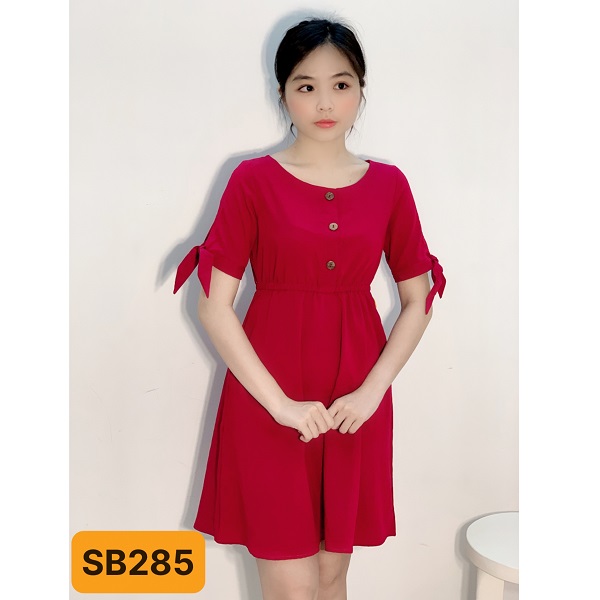 Đầm Thun Eo Tay Nơ Shibi Màu Đỏ Đô Sb285Ae (Store 5703)